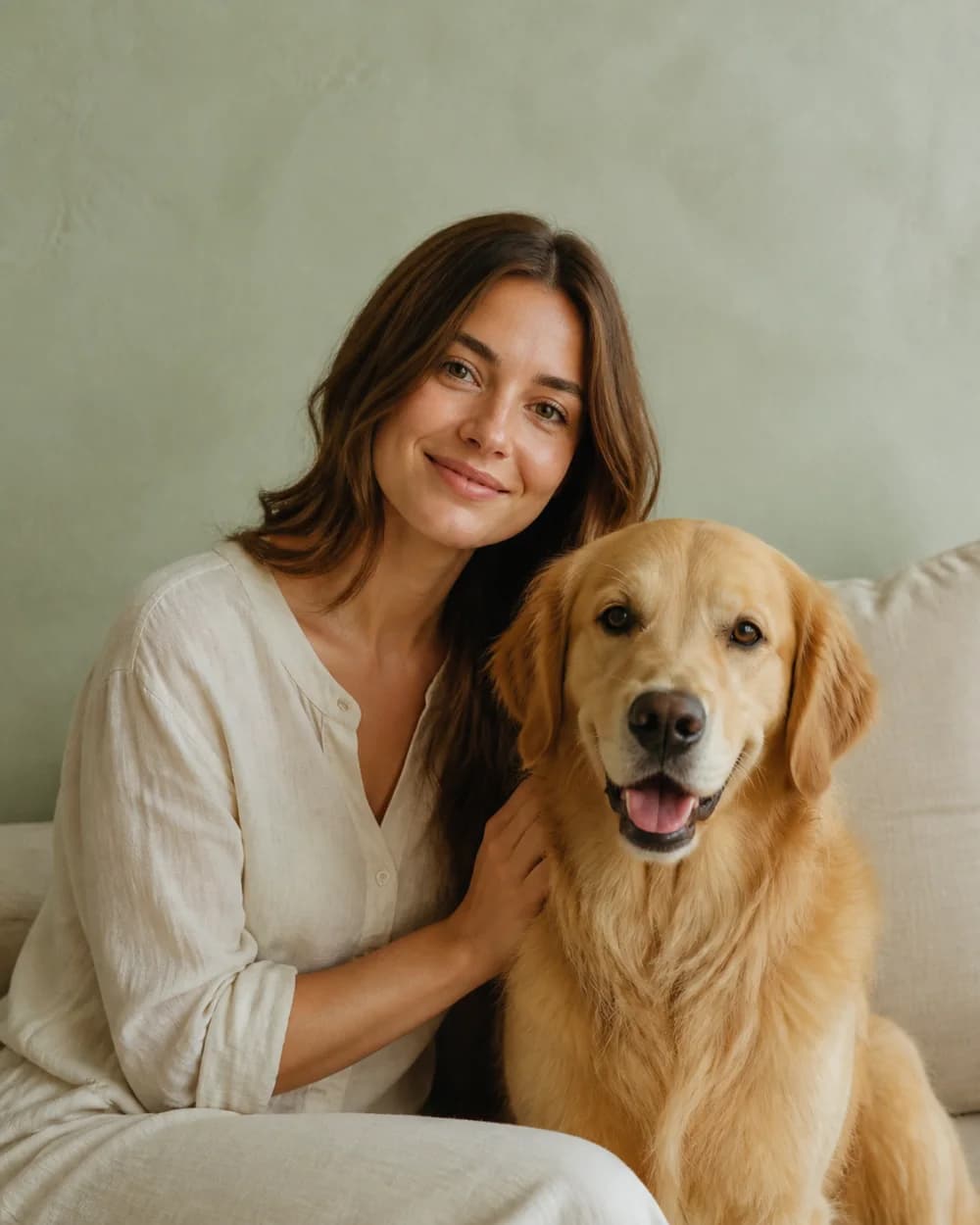 Example finished portrait of an adult woman with her golden retriever